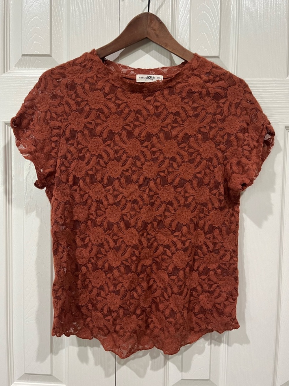 NATURAL LIFE Rust Floral Lace Short Sleeve Top Size XL